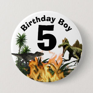 Dinosaurier Geburtstagsjunge Alter t-rex Flammenpa Button