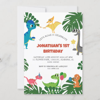 Dinosaurier Geburtstagsparty Erstes Geburtstags Ba Einladung