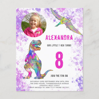Dinosaurier Geburtstagsparty Foto Budget Rosa Flyer