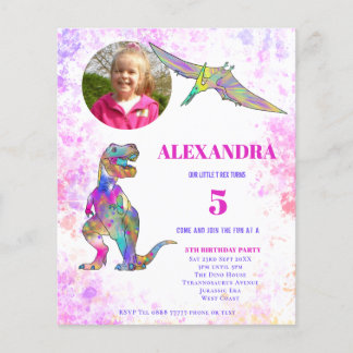 Dinosaurier Geburtstagsparty Foto Pink Budget Flyer