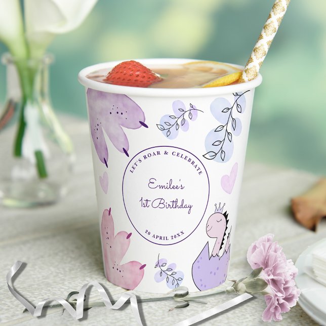 Dinosaurier Geburtstagsparty Pink Lila Pappbecher (Von Creator hochgeladen)