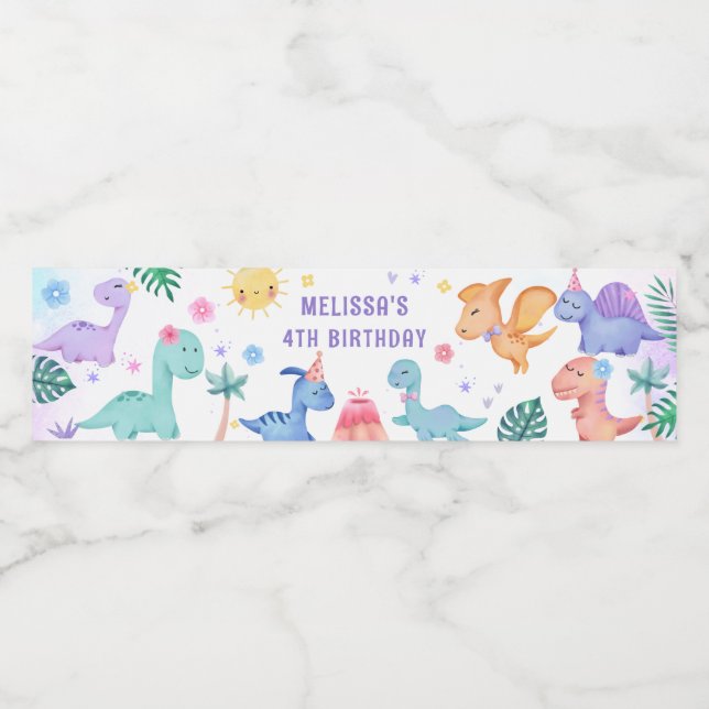 Dinosaurier Geburtstagsparty Wasserflasche Wasserflaschenetikett (Einzelnes Label)