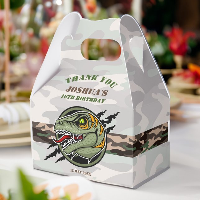 Dinosaurier Geburtstagsraptorarmee verdeckte Kratz Geschenkschachtel (Dinosaur birthday party raptor army camouflage scratch favor box dino party box dino four three rex)