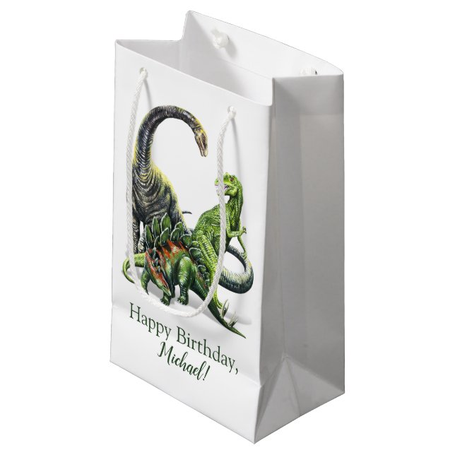 Dinosaurier-Geschenk-Tasche Kleine Geschenktüte (Vorderseite Schrägansicht)