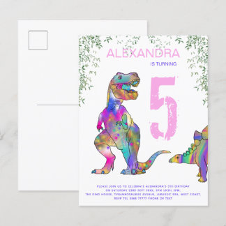 Dinosaurier Girls 5th Birthday Party rosa Budget Einladungspostkarte