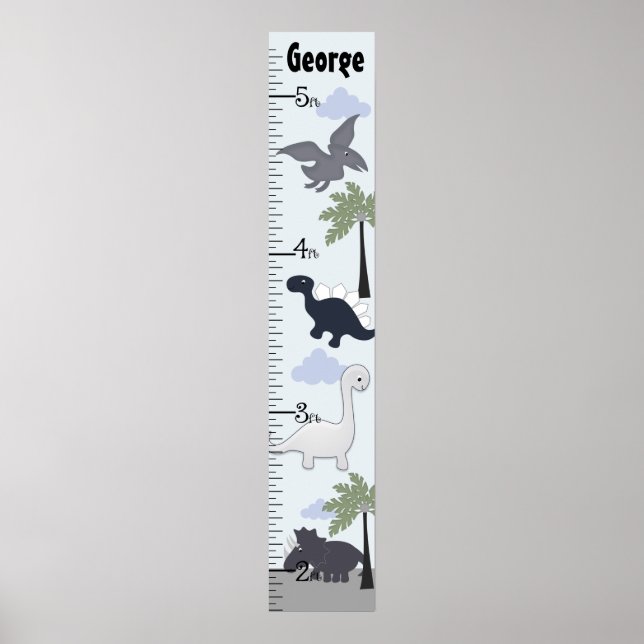 Dinosaurier Gray/Blue Growth Chart Behielt auf 8x4 Poster (Vorne)