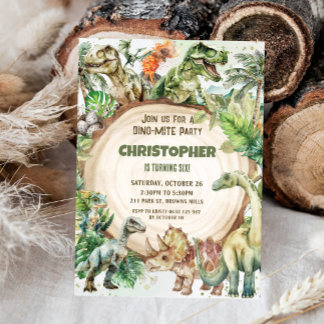 Dinosaurier Greenery Dino-mite Birthday Party Einladung