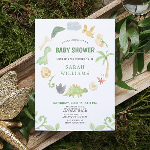Dinosaurier Grün Aquarell Kranz Babyparty Einladung