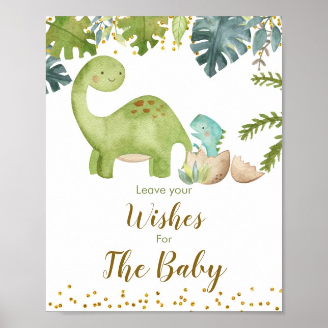 Dinosaurier Grünpflanzen Blumenwünsche für Babysig Poster (Vorne)