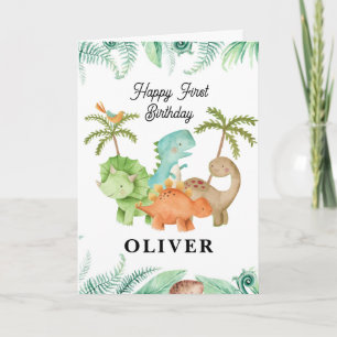Dinosaurier Happy 1. Geburtstags Grußkarte Karte