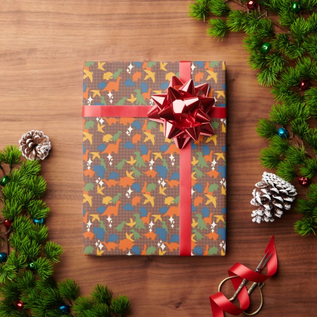 Dinosaurier - Herbstfarben-Umrissfarben-Hintergrun Geschenkpapier (Feiertagsgeschenk)