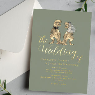 Dinosaurier Hochzeit Elegant Salbeigrün Gold Folieneinladung