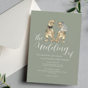 Dinosaurier Hochzeit Elegantes Salbeigrün Einladung
