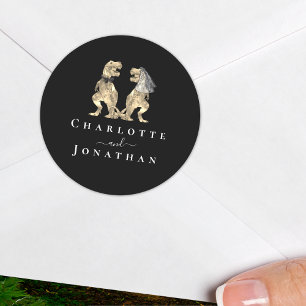 Dinosaurier Hochzeit Schwarz und Weiß Personalisie Runder Aufkleber
