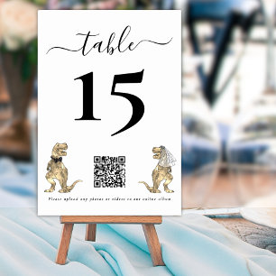 Dinosaurier Hochzeit Schwarz & Weiß QR Code für Fo Tischnummer