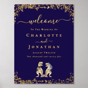 Dinosaurier Hochzeit Willkommen Navy Blau Gold Foliendrucke