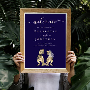 Dinosaurier Hochzeit Willkommen Navy Blau Rosarot Poster