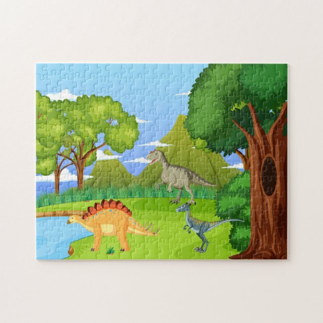 Dinosaurier im prähistorischen Wald Kinder Spaß Puzzle (Horizontal)