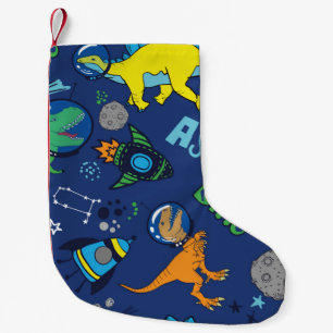 Dinosaurier im Weltraum handgezeichnet Farbe Vinta Kleiner Weihnachtsstrumpf