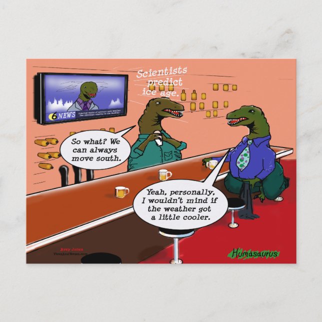 Dinosaurier in einer Bar Postkarte (Vorderseite)