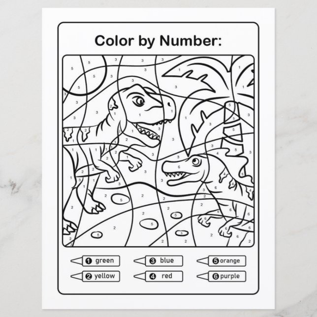 Dinosaurier in Jungle Coloring Page nach Anzahl (Vorderseite)