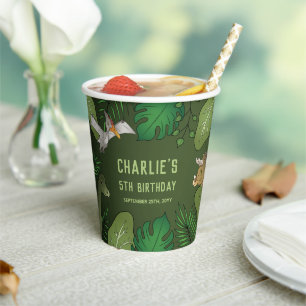 Dinosaurier in Jungle Green Personalizable Geburts Pappbecher
