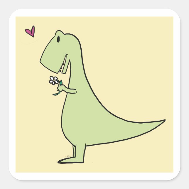 Dinosaurier in Liebe Quadratischer Aufkleber (Vorderseite)