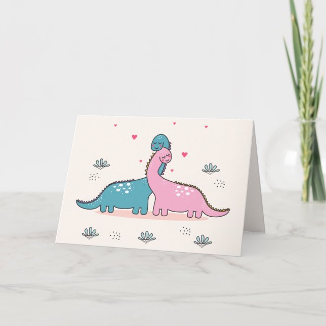 Dinosaurier in Liebe Valentinstag Feiertagskarte (Vorderseite)