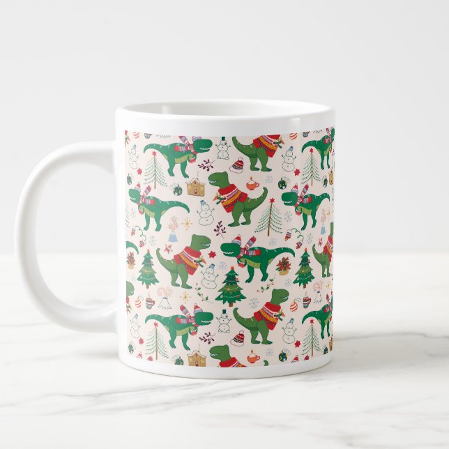 Dinosaurier in Sweaters Weihnachtsmuster Jumbo-Tasse (Links)