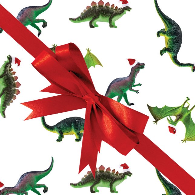 Dinosaurier in Weihnachtsmannmützen Geschenkpapier (Von Creator hochgeladen)