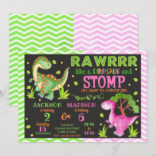 Dinosaurier Joint Birthday Invasion for Boy & Girl Einladung