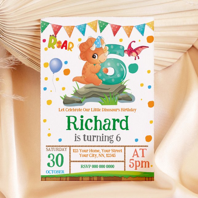 Dinosaurier Junge 6. Geburtstag Einladung (Von Creator hochgeladen)