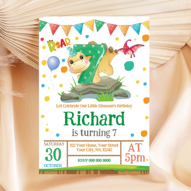 Dinosaurier Junge 7. Geburtstag Einladung (Von Creator hochgeladen)