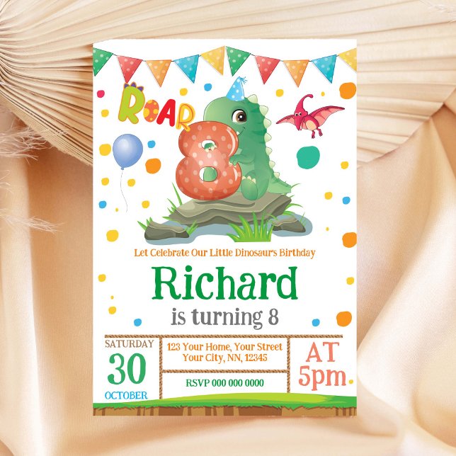 Dinosaurier Junge 8. Geburtstag Einladung (Von Creator hochgeladen)