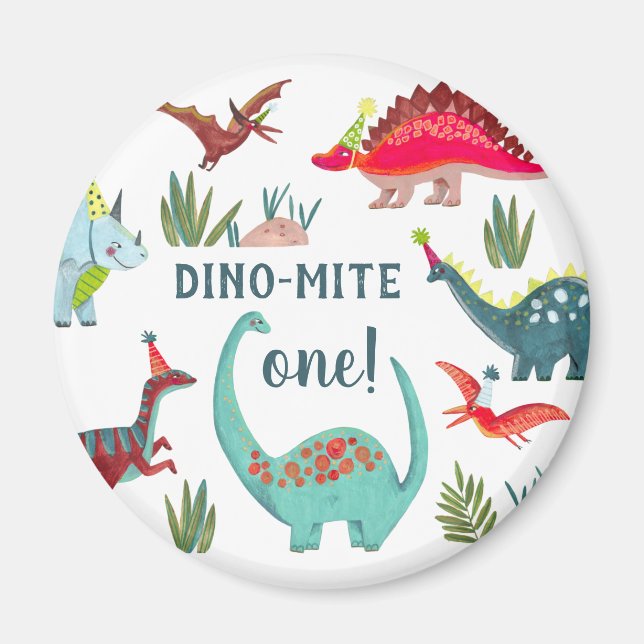 Dinosaurier Junge erste Geburtstagsparty Magnet (Vorne)
