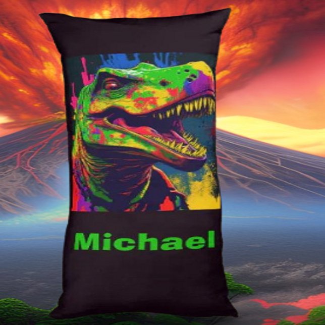 Dinosaurier Jungle T Rex Kids Body Pillow Seitenschläferkissen (dinosaur,prehistoric,t rex,tyrannosaurus,yellow blue green,modern,dino cool cute kids,animal birthda)