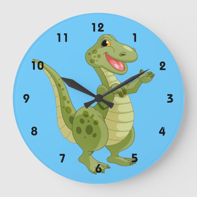 Dinosaurier Kids Wall Clock Große Wanduhr (Vorderseite)
