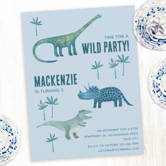 Dinosaurier-Kinder-Geburtstags-Einladung Postkarte (Fun dinosaur personalized kids child party invitation)