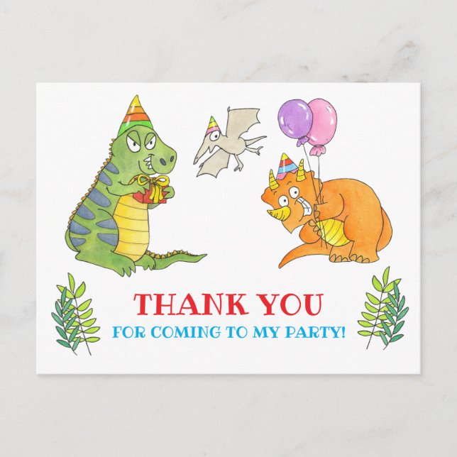 Dinosaurier-Kinder-Geburtstagsfeier Danke  Postkarte (Vorderseite)