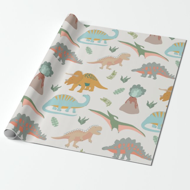 Dinosaurier Kinder Handgezeichnet Boho Dinosaurier Geschenkpapier (Ungerollt)