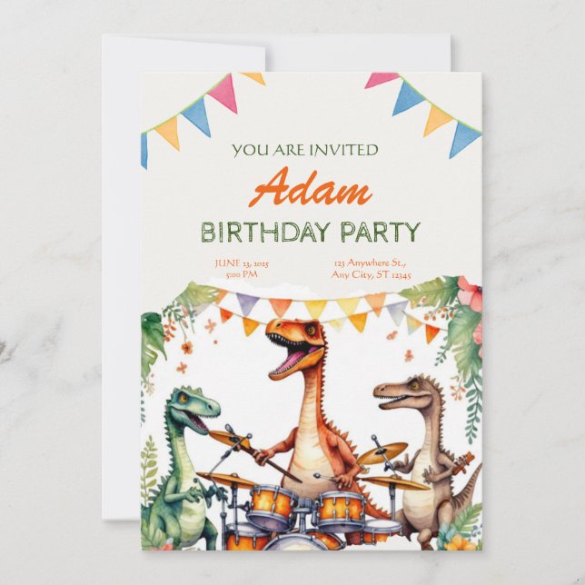 Dinosaurier Kindergeburtstag Einladung (Vorderseite)