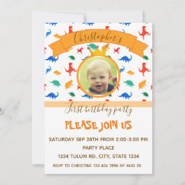 Dinosaurier Kindergeburtstag Party Baby-Junge Foto Einladung