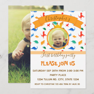 Dinosaurier Kindergeburtstag Party Baby-Junge Foto Einladung