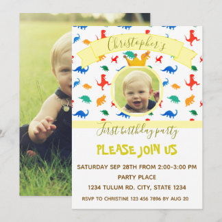 Dinosaurier Kindergeburtstag Party Baby Junge Foto Einladung
