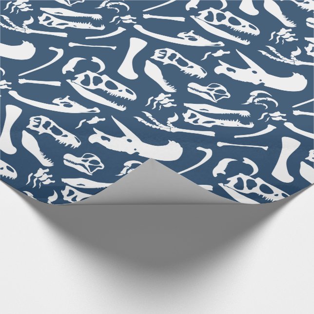 Dinosaurier-Knochen (blau) Geschenkpapier (Ecke)