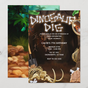 DINOSAURIER-KNOCHEN-Grab Rätsel Höhlen Geburtstags Einladung