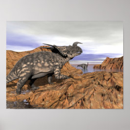 Dinosaurier-Landschaft - 3D-Darstellung Poster