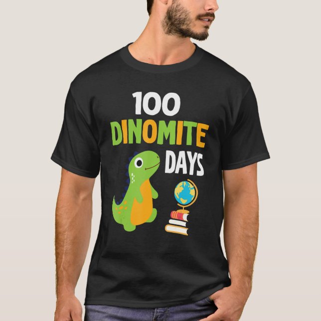 Dinosaurier Lehrer Student Happy 100 Dinomite Days T-Shirt (Vorderseite)