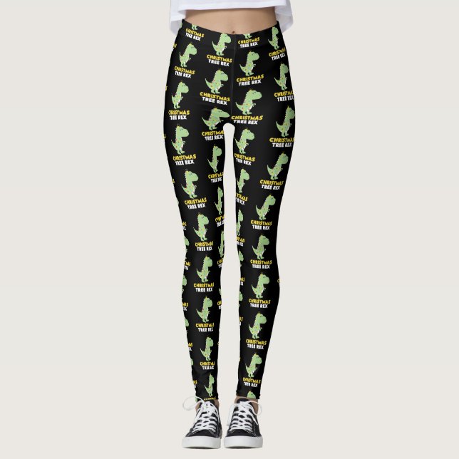 Dinosaurier-lustiges Geschenk des Weihnachtsbaum-T Leggings (Vorderseite)
