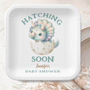 Dinosaurier-Mädchen-Baby-Party Triceratops Rosa Di Pappteller